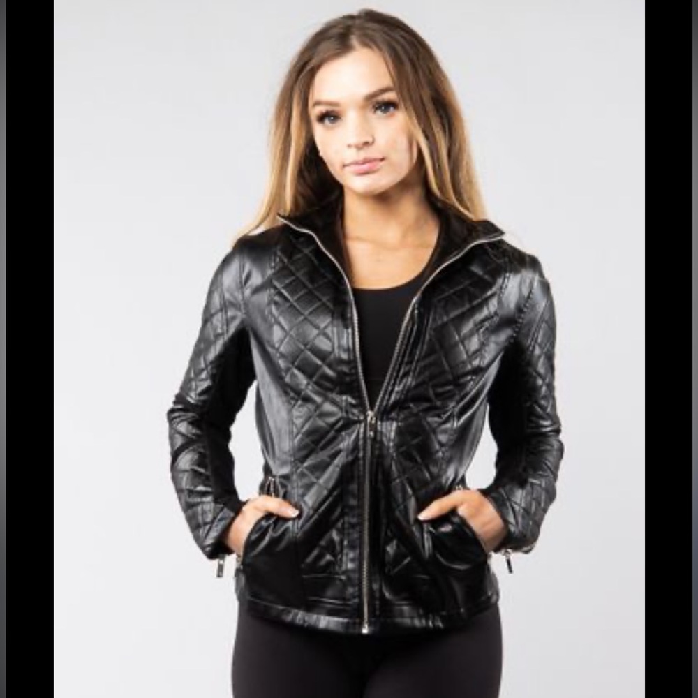 Buffbunny Black Quilted Faux Leather Jacket - Moto Jacket - Size Medium